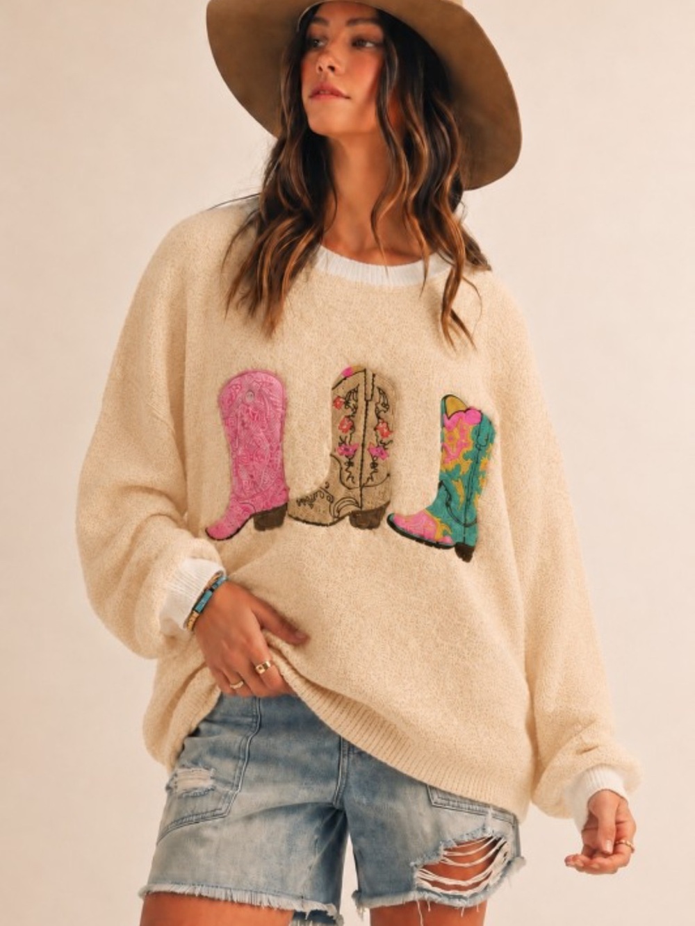BV95–👢💛(ETA 9/7) BUTTER YELLOW WILDFLOWER BOOTS PATCHWORK KNIT SWEATER